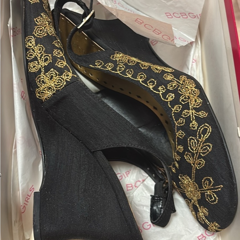 BCBGirls Black Raw Silk Heels
